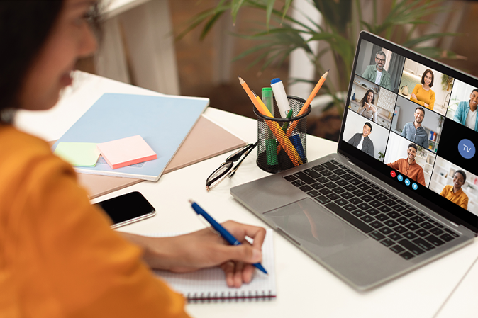 young woman attending a webinar